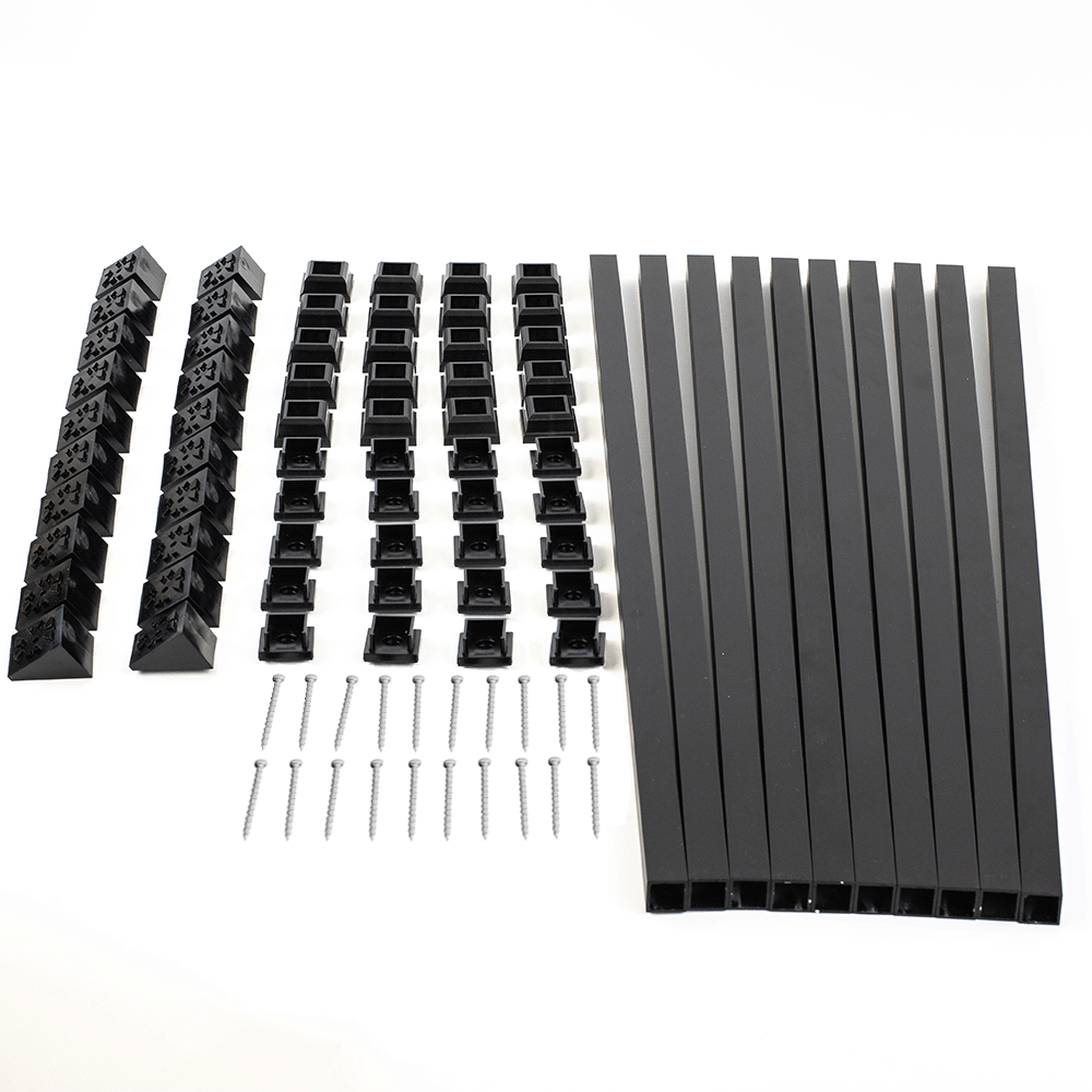 square black snap'n lock balusters, connectors, and stair adapters on a white background