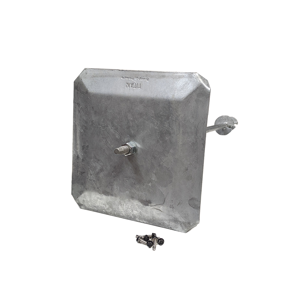 pergola foot anchor with convex galvanized plate on a white background