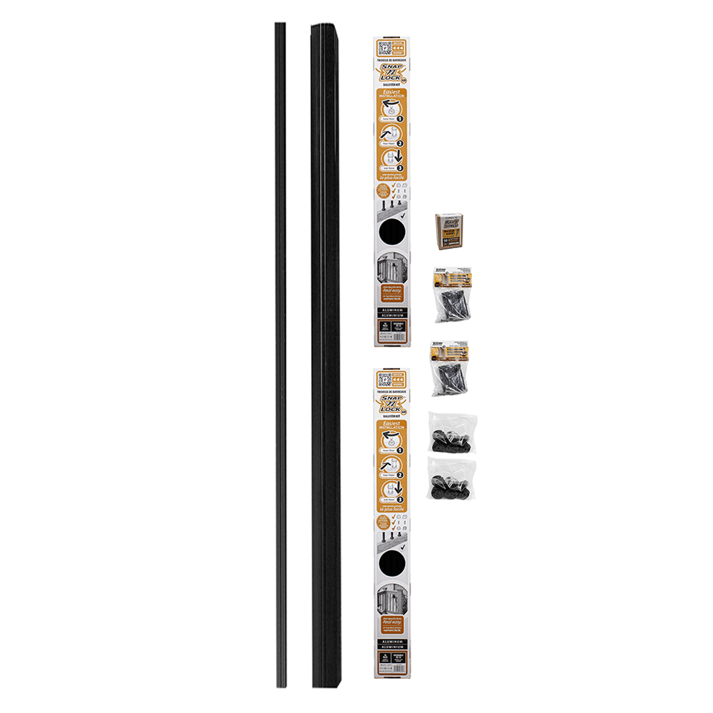 Black rail shield top and bottom with packaging and accessories on a white background