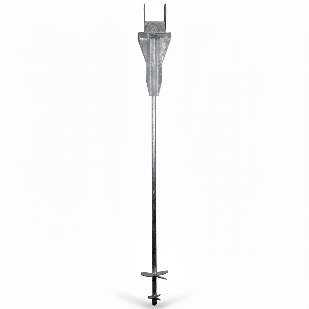 Deck foot anchor ledger upright and fully assembled on a white background