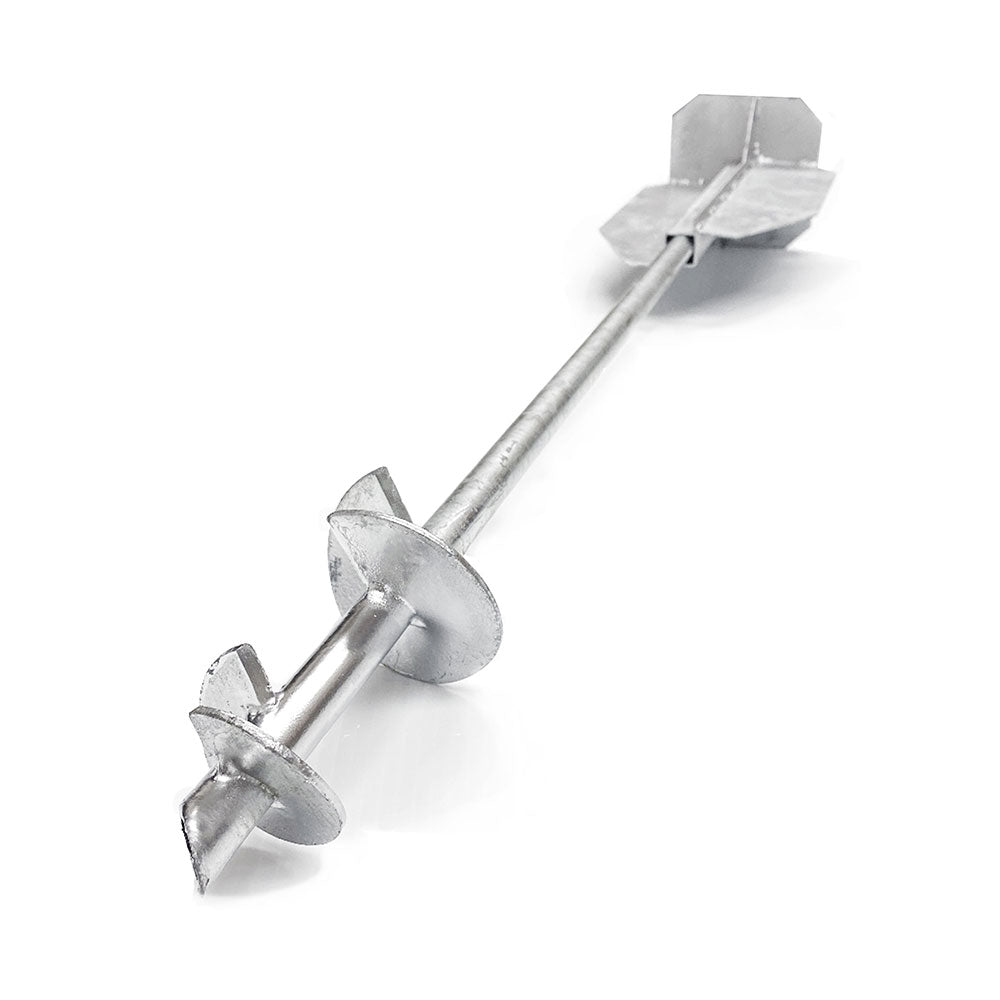 Ground Anchor with unilateral load fin shot from the back on a white background