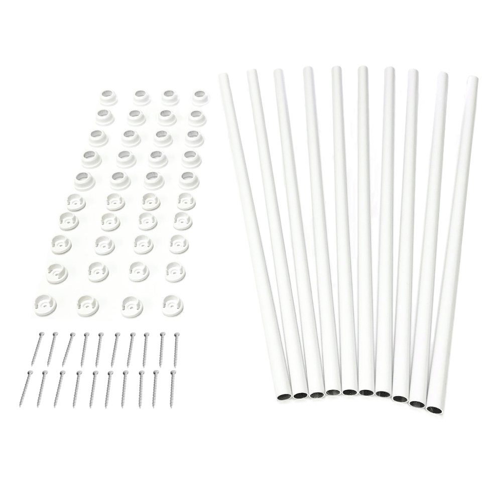 set of 10 white round snap'n lock balusters on a white background