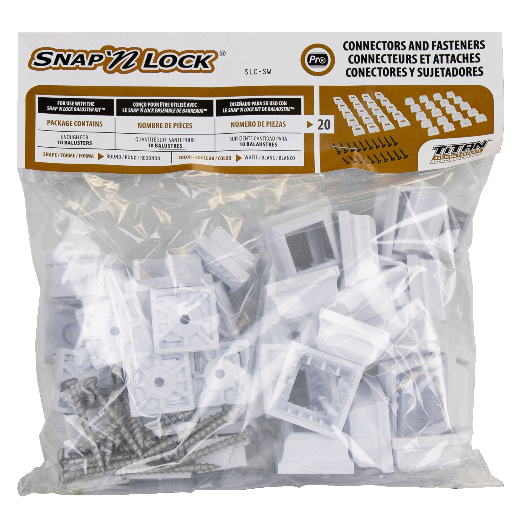 package of 20 square white baluster connectors