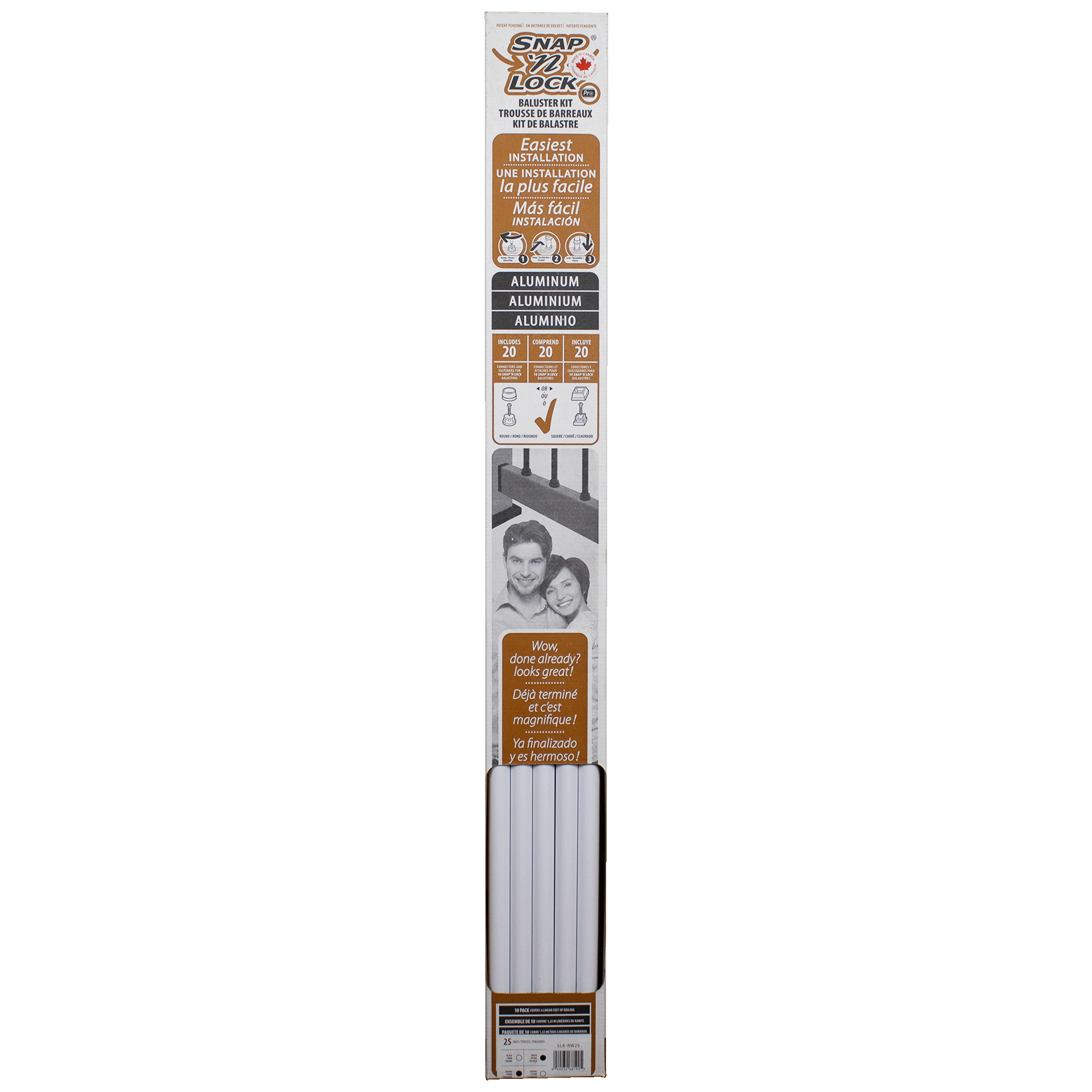 round white 25inch balusters in snap'n lock box packaging
