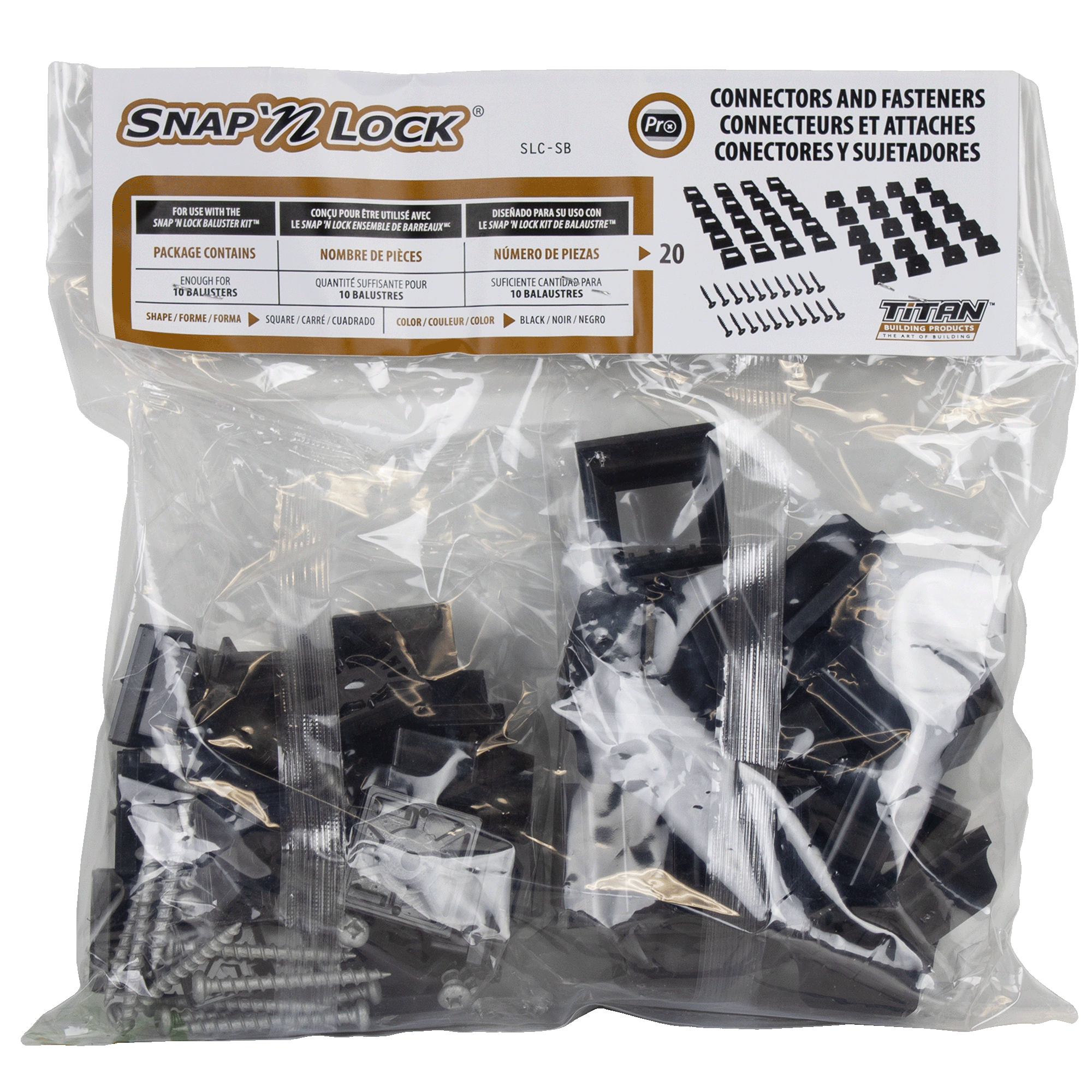 package of 20 square black baluster connectors