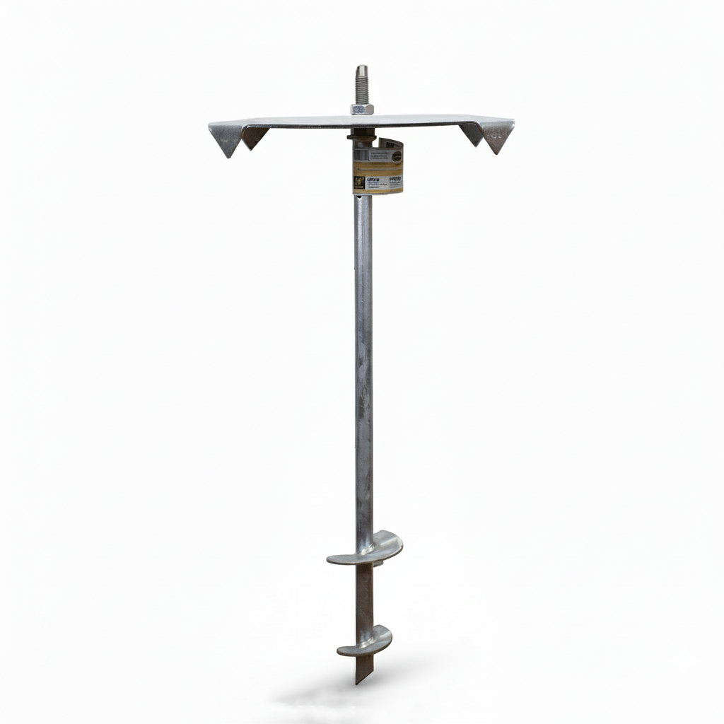 Pergola foot anchor assembled upright on a white background 