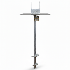 deck foot anchor upright with flat black load plate on a white background fully assembled 