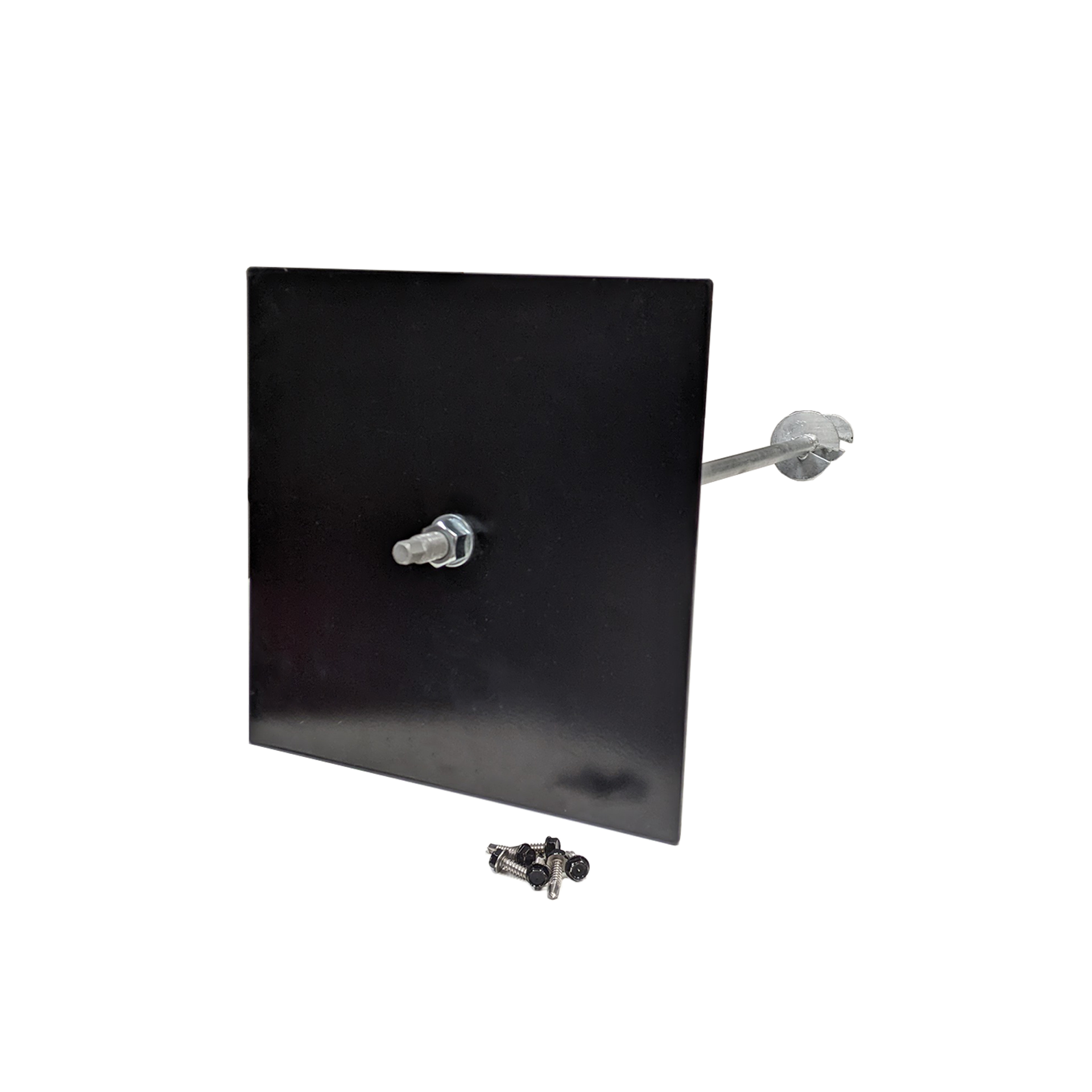 pergola foot anchor with flat black plate on a white background