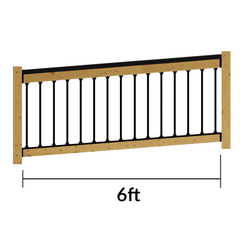 Wooden fence panel with black metal railing and dimensions indicating a length of 6 feet.