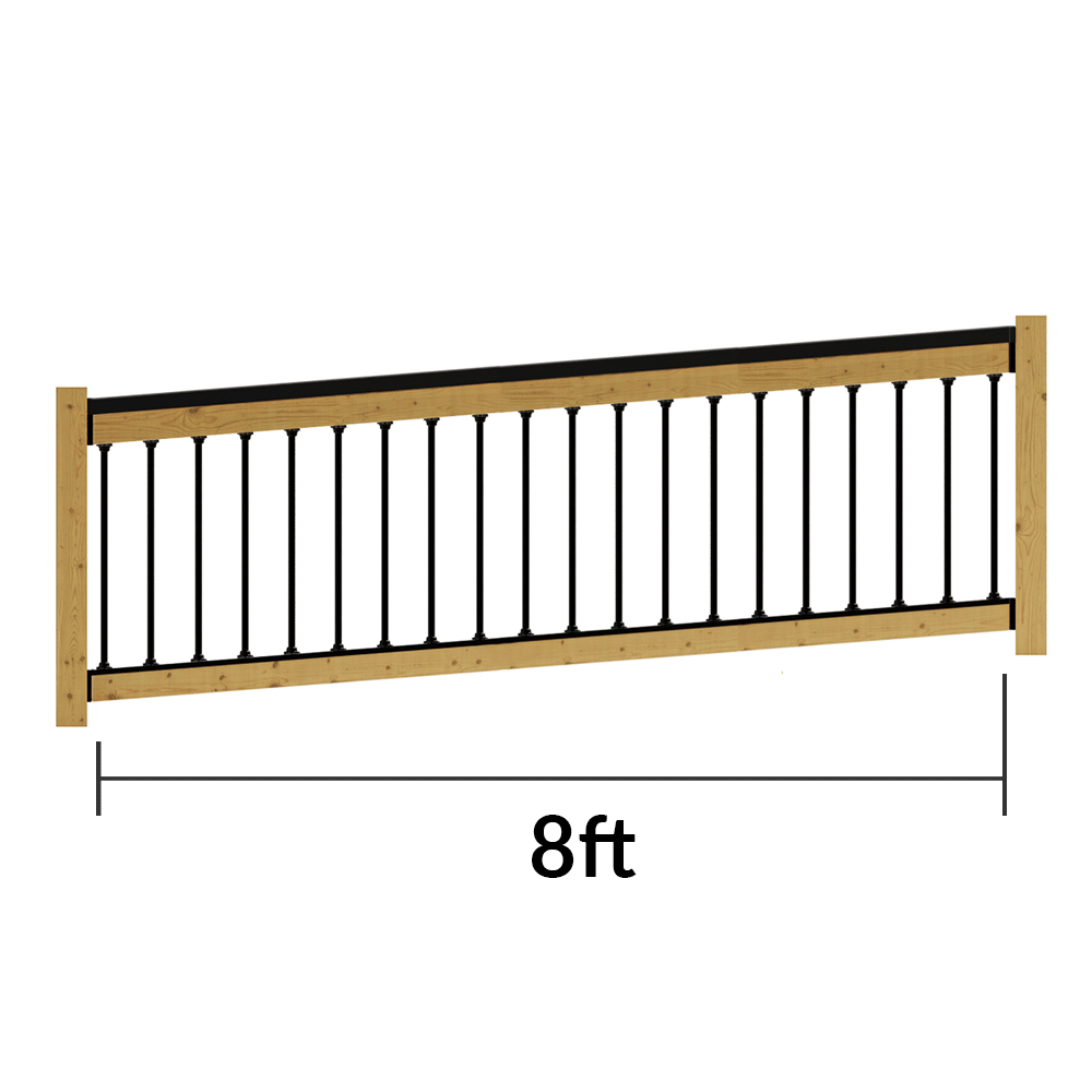Fence railing with dimensions labeled on a white background