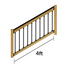 Wooden stair railing with black metal balusters and a measurement of 4 feet on a white background.