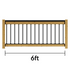 Wooden fence panel with black metal railing and measurement '6ft' on a white background