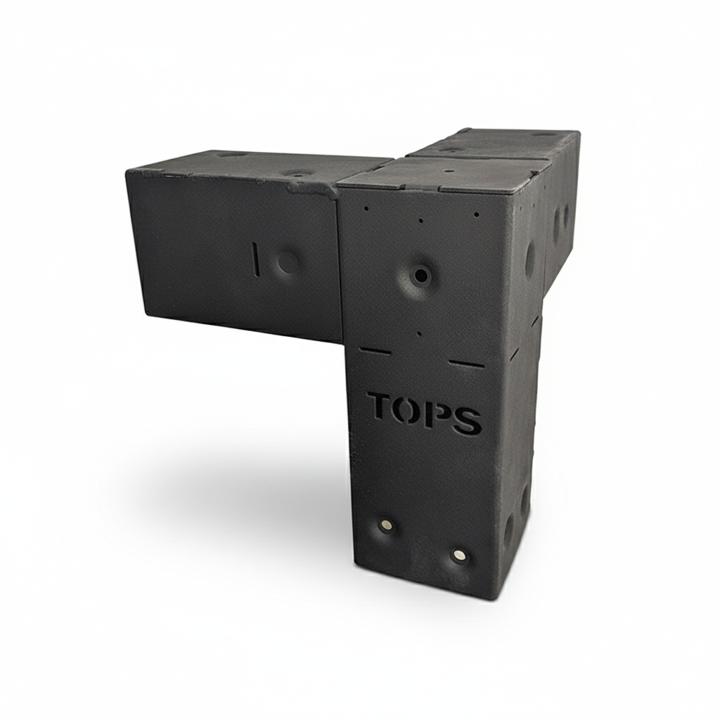 Black corner block with 'TOPS' branding on a white background