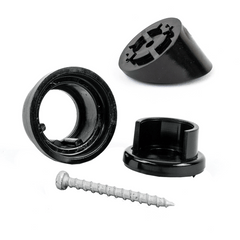 single round black snap'n lock connector and stair adapter on a white background