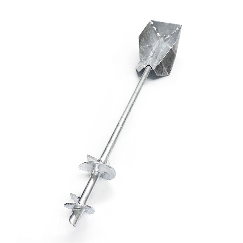 Ground Anchor with multilateral load fin shot from the back on a white background