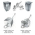 The Ground Anchor - Lateral set contains three types: multi-lateral fins, single auger with eye nut, and uni-lateral fins. Each has a shining metallic finish, includes loose nuts, and is perfect for installation with a tool or auger drive.